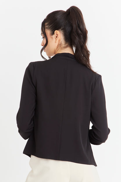 Blazer Manga Detalle Drapeado Negro