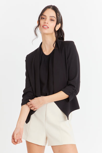 Blazer Manga Detalle Drapeado Negro