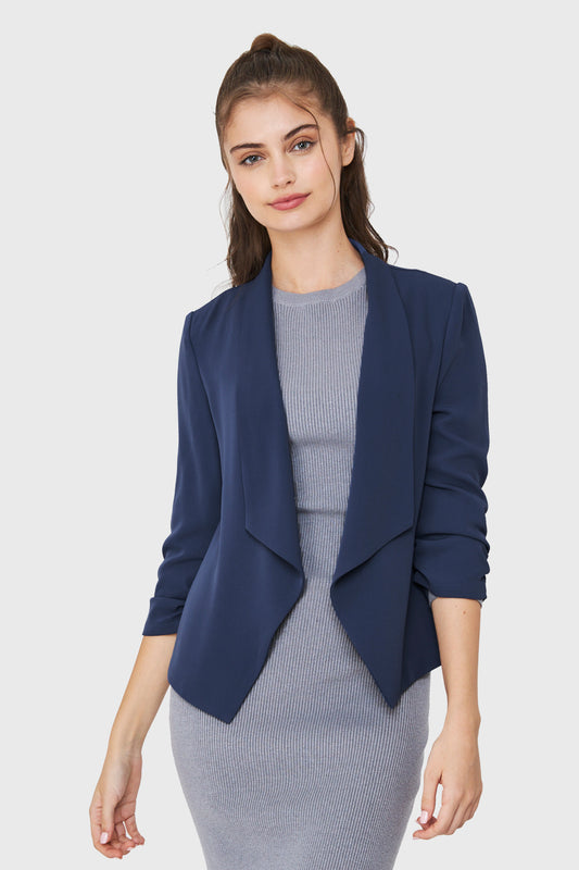 Blazer Mangas 3/4 Solapa Azul Acero