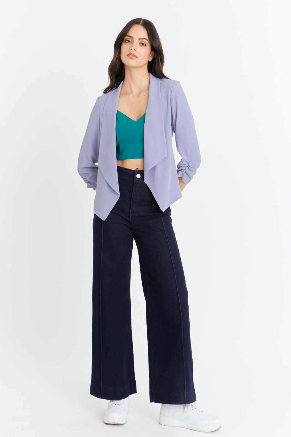 Blazer Manga Detalle Drapeado Celeste