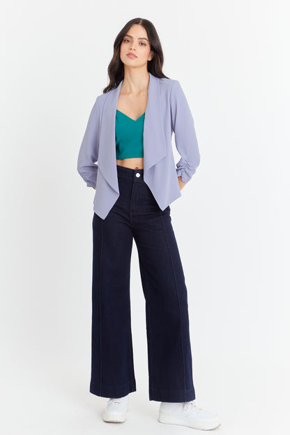 Blazer Manga Detalle Drapeado Celeste