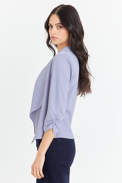 Blazer Manga Detalle Drapeado Celeste