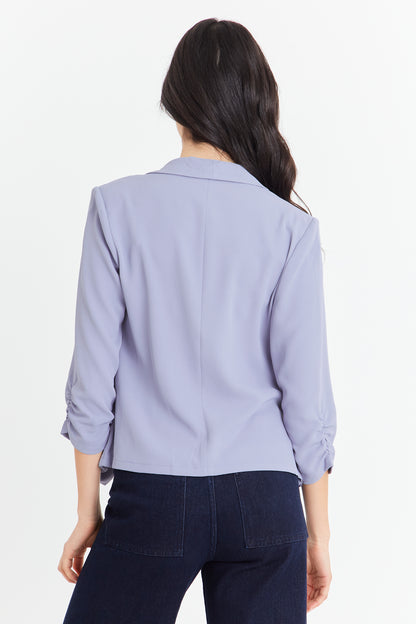 Blazer Manga Detalle Drapeado Celeste