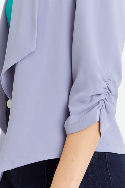 Blazer Manga Detalle Drapeado Celeste