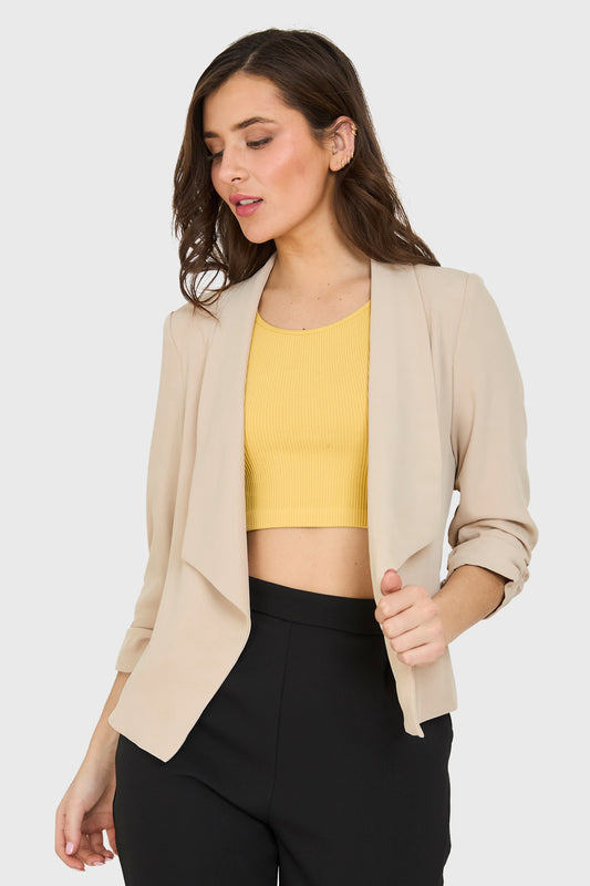 Blazer Manga Detalle Drapeado Beige