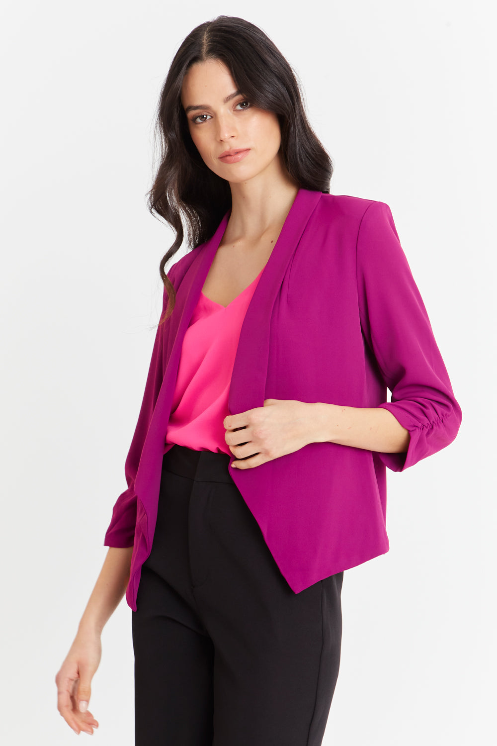 Blazer Entallado Manga Drapeada Morado