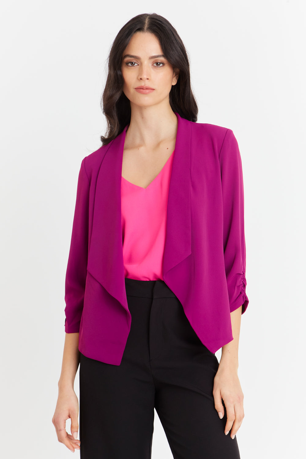 Blazer Entallado Manga Drapeada Morado