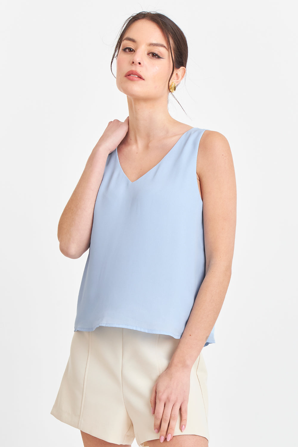 Blusa Básica Escote en V Celeste