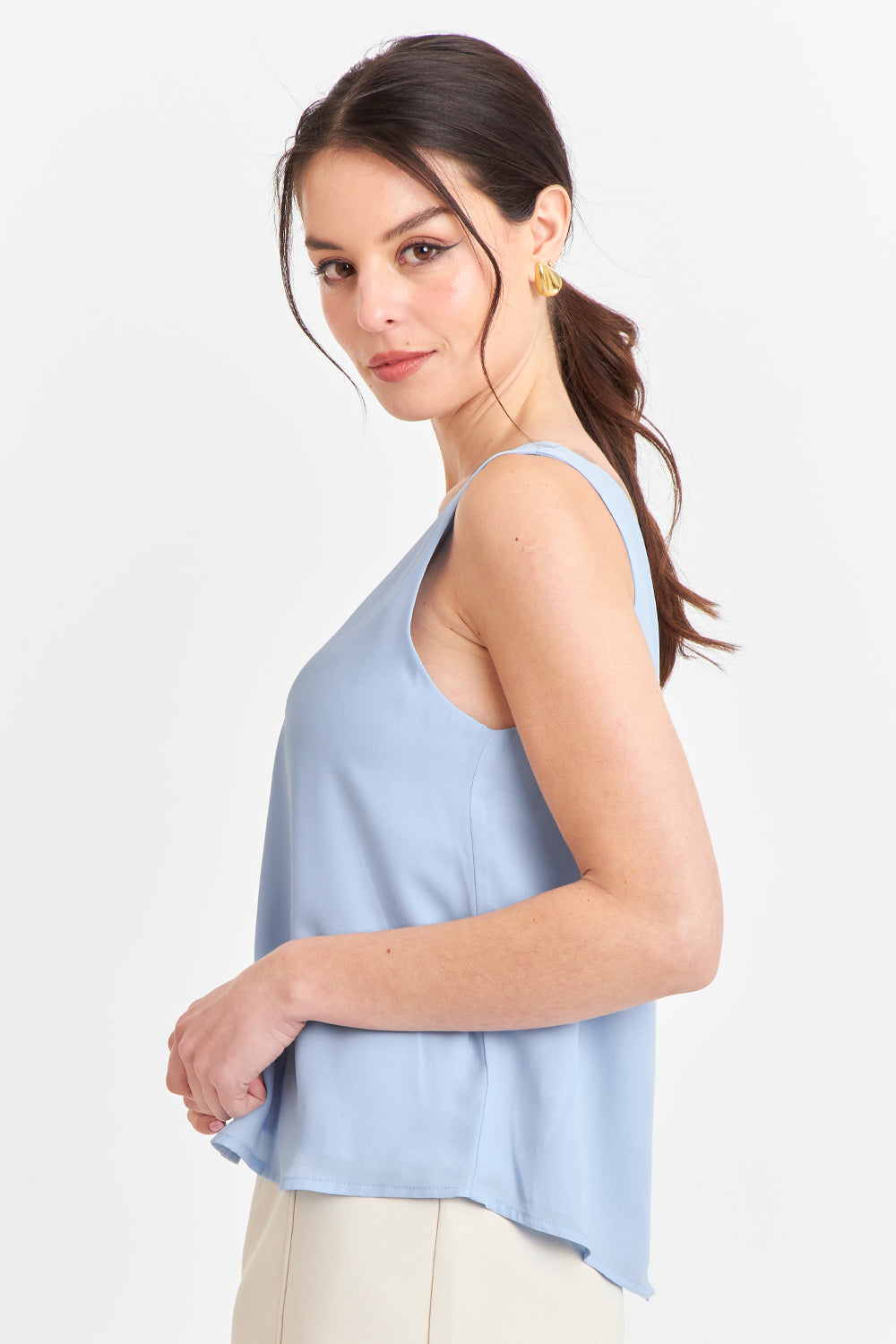 Blusa Básica Escote en V Celeste