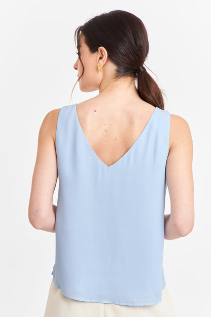 Blusa Básica Escote en V Celeste