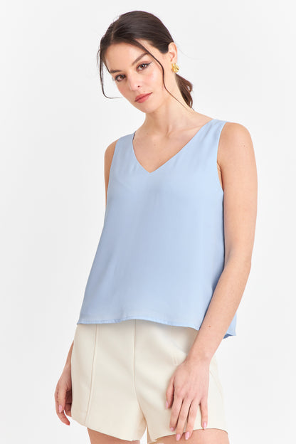 Blusa Básica Escote en V Celeste