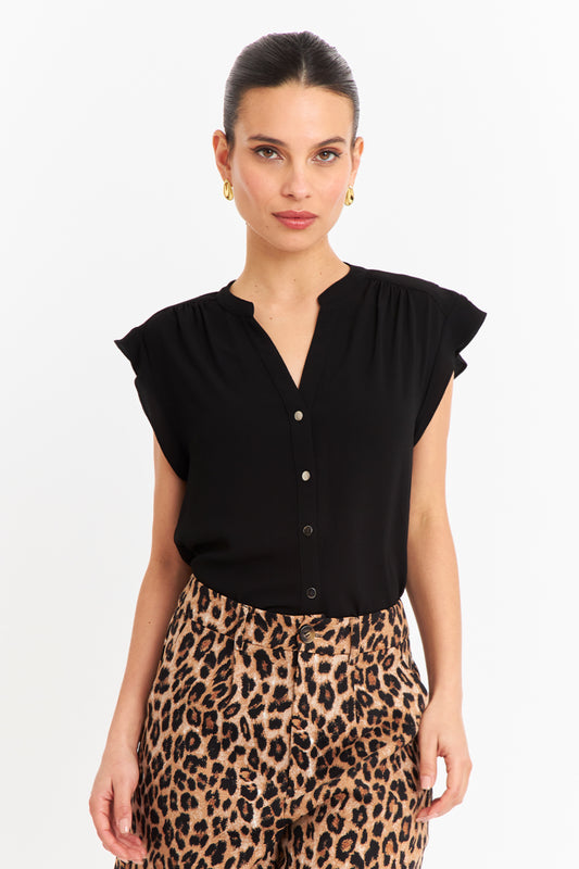 Blusa Cuello Mao Botones Negro