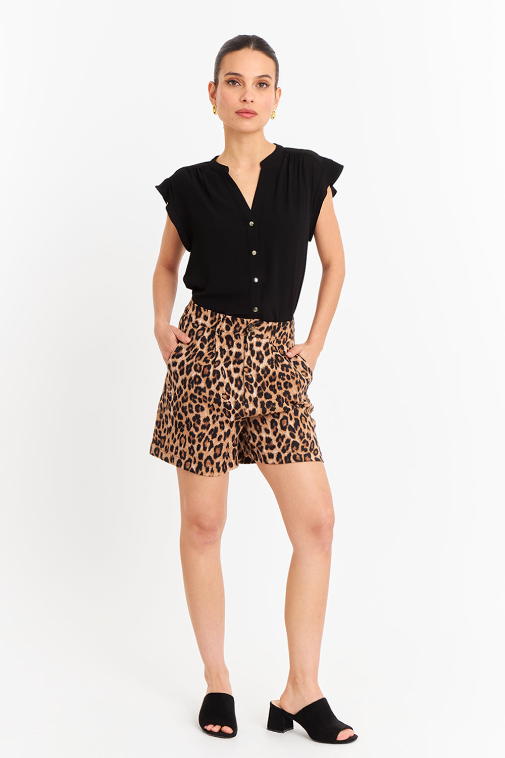 Blusa Cuello Mao Botones Negro