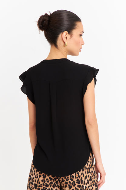 Blusa Cuello Mao Botones Negro