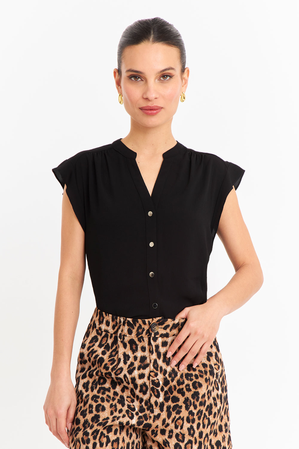 Blusa Cuello Mao Botones Negro