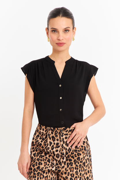 Blusa Cuello Mao Botones Negro