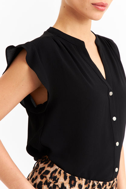 Blusa Cuello Mao Botones Negro