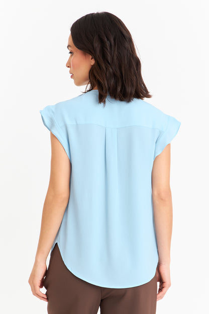 Blusa Cuello Mao Botones Celeste