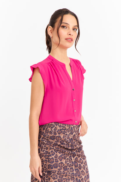 Blusa Cuello Mao Botones Fucsia