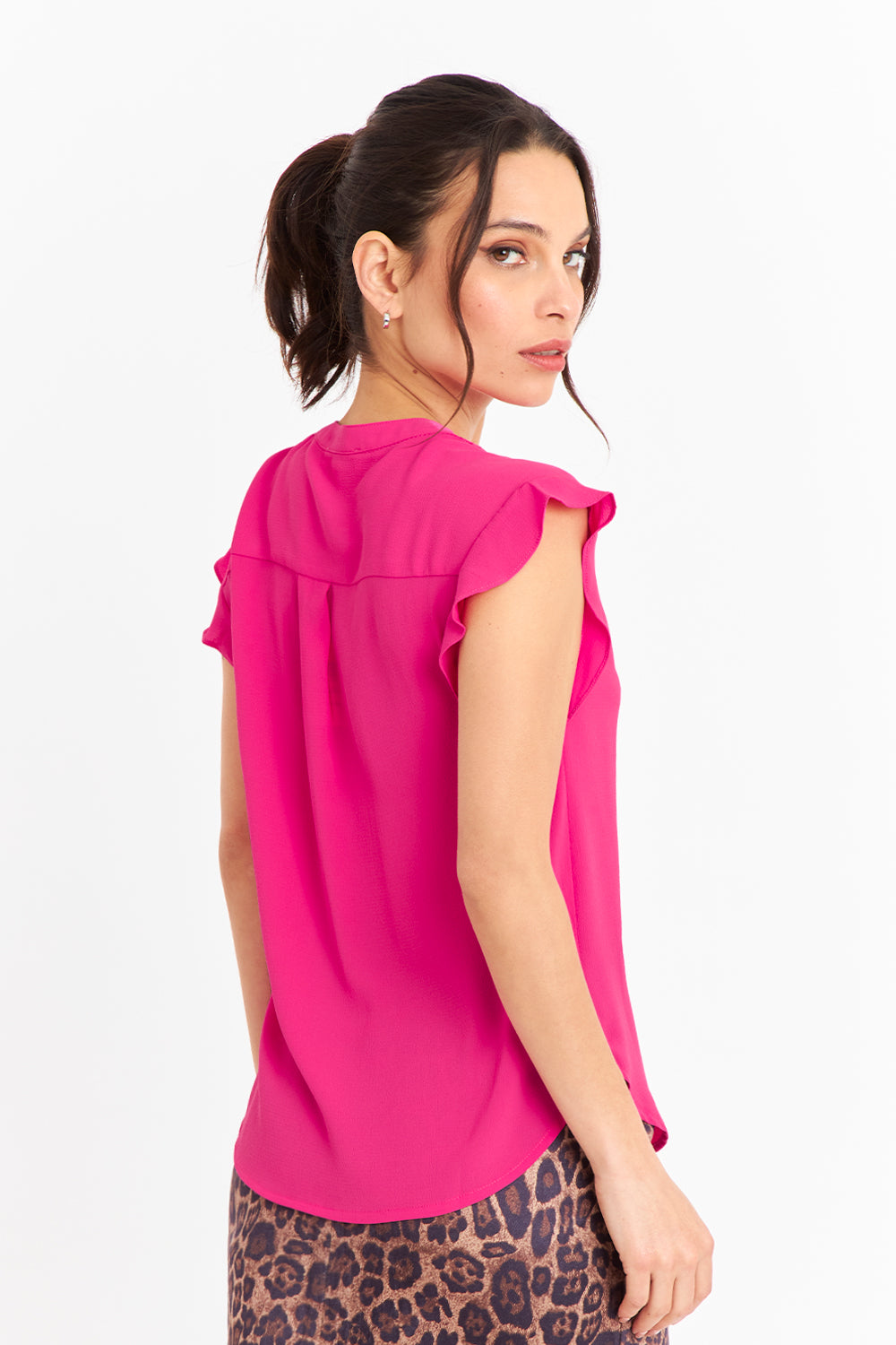 Blusa Cuello Mao Botones Fucsia