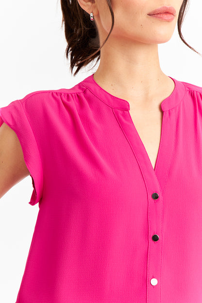 Blusa Cuello Mao Botones Fucsia
