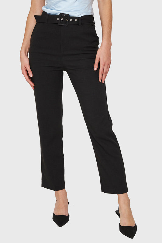 Pantalón Recto Cinturón Negro