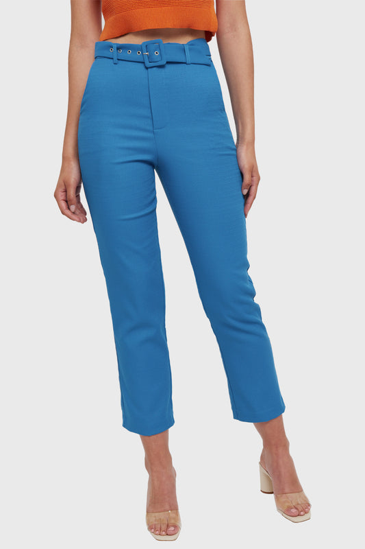 Pantalón Recto Cinturón Azul