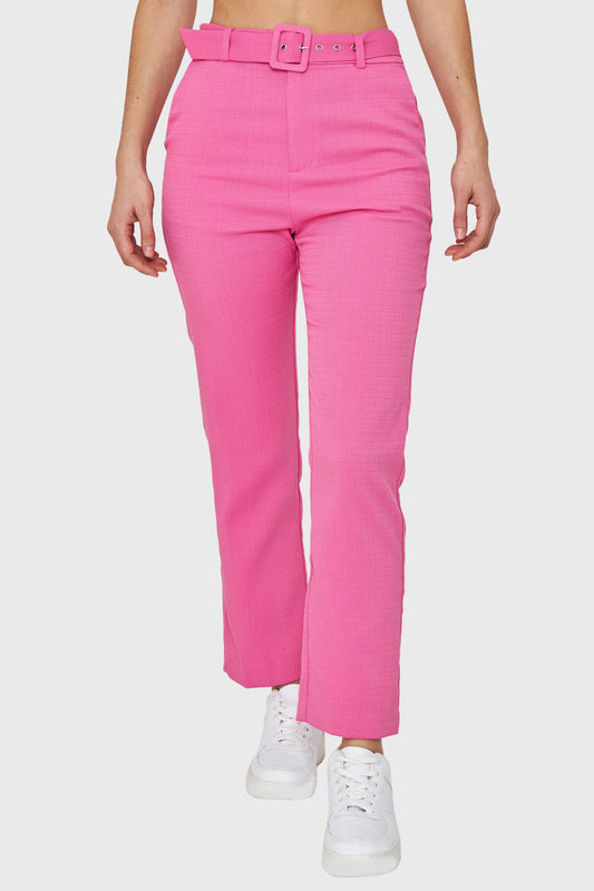 Pantalón Recto Cinturón Fucsia