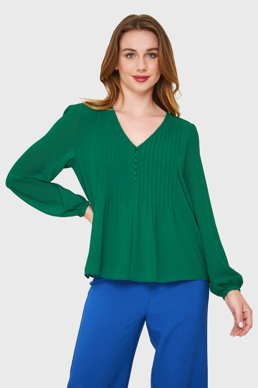 Blusa Pliegues y Vuelos Verde