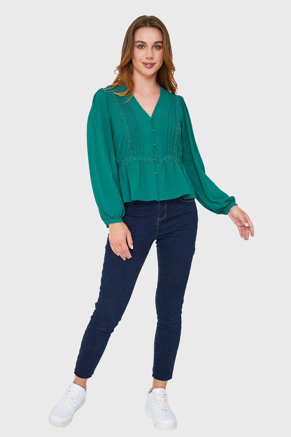 Blusa Peplum Botones Verde Esmeralda