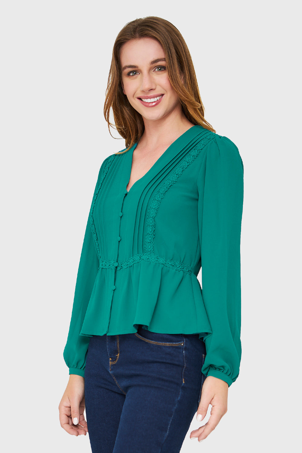 Blusa Peplum Botones Verde Esmeralda