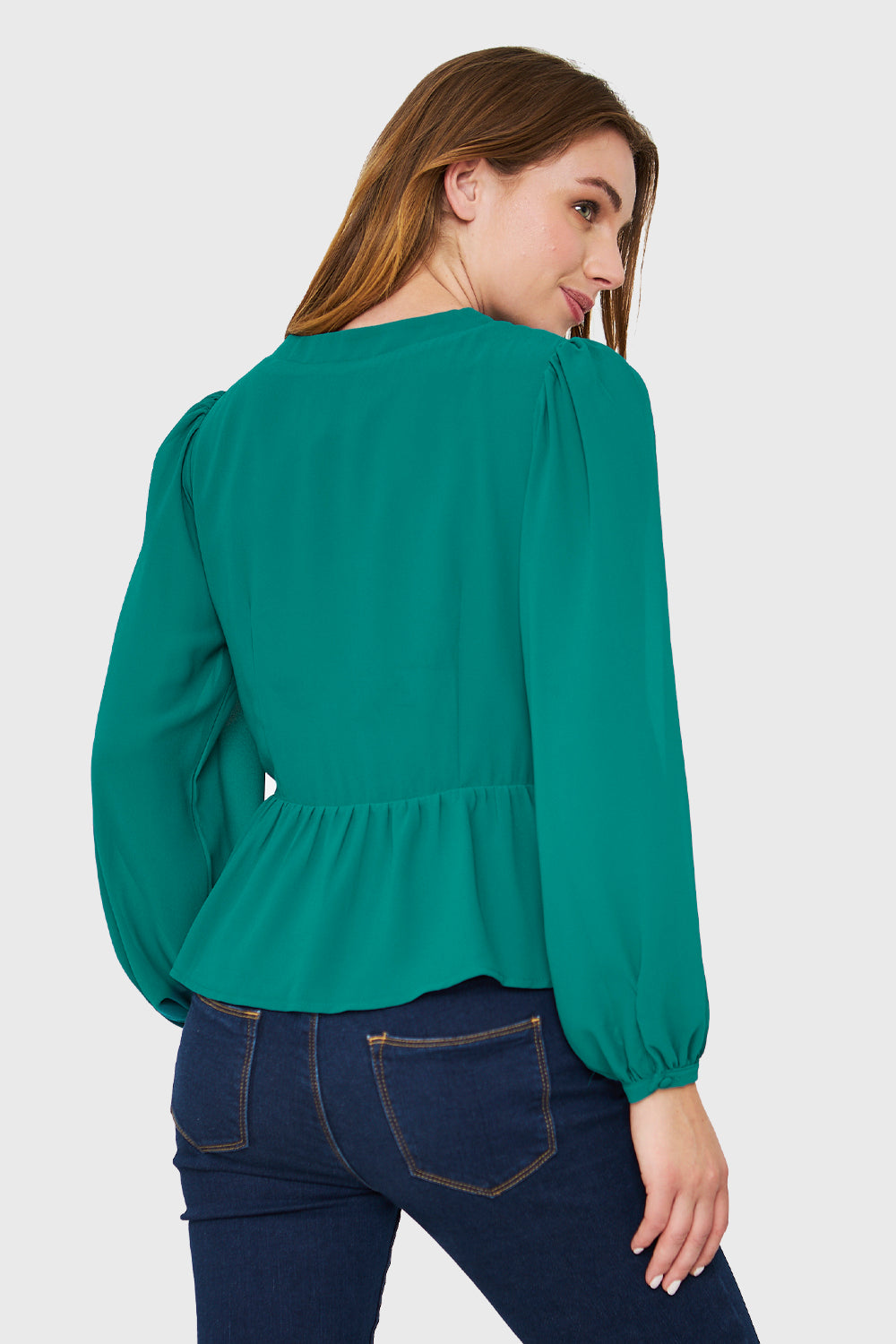 Blusa Peplum Botones Verde Esmeralda