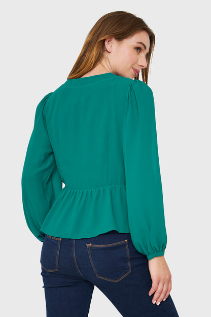 Blusa Peplum Botones Verde Esmeralda