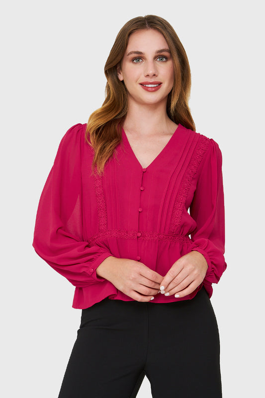 Blusa Peplum Botones Rojo Amaranto