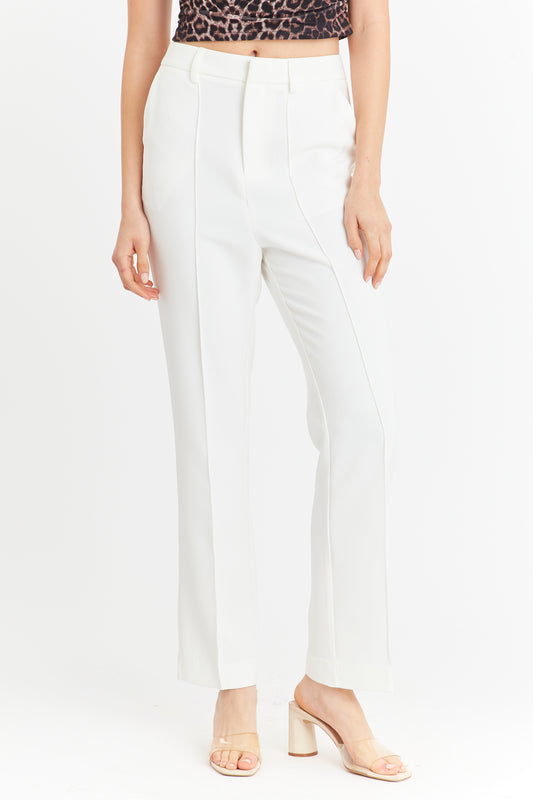 Pantalón Vestir Costuras Frontales Blanco