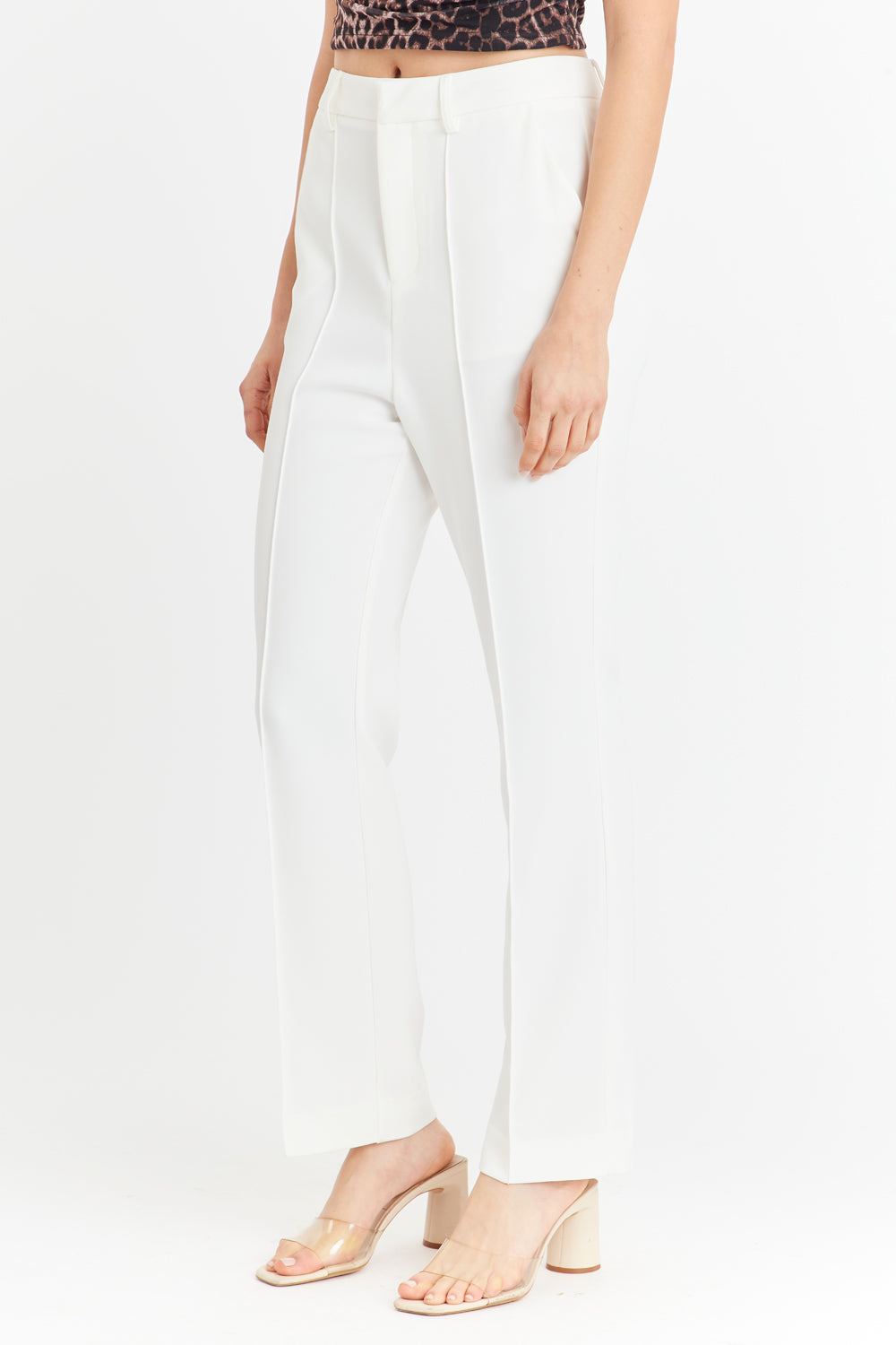 Pantalón Vestir Costuras Frontales Blanco