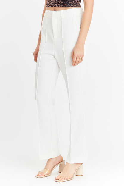 Pantalón Vestir Costuras Frontales Blanco