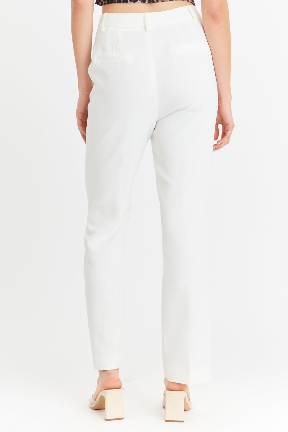 Pantalón Vestir Costuras Frontales Blanco