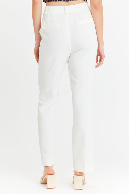 Pantalón Vestir Costuras Frontales Blanco