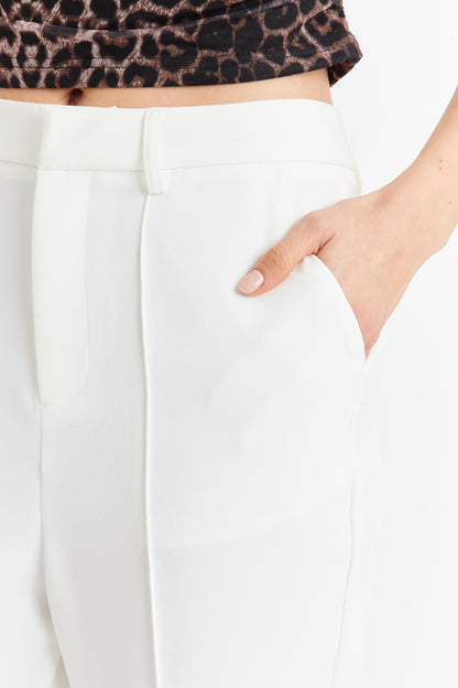 Pantalón Vestir Costuras Frontales Blanco