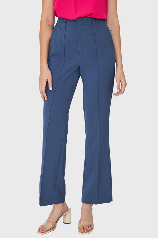 Pantalón Vestir Costuras Frontales Azul Acero