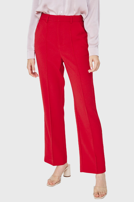 Pantalón Vestir Costuras Frontales Rojo