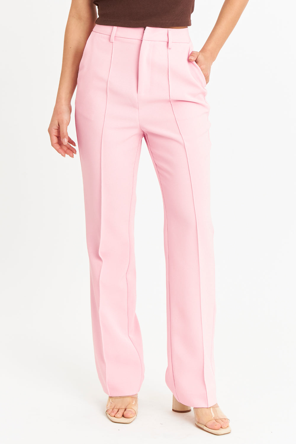 Pantalón Costuras Frontales Recto Rosado