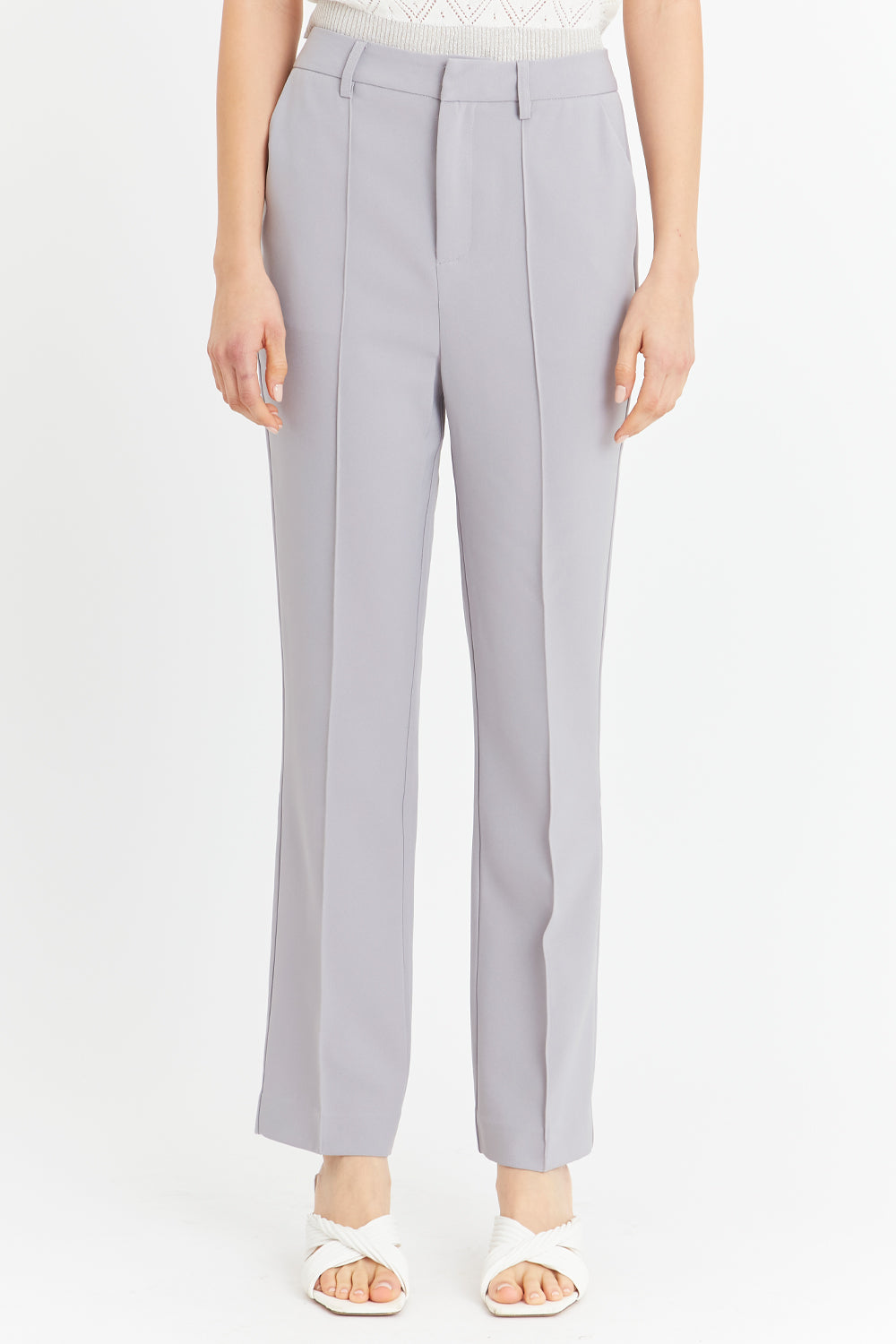 Pantalón Vestir Costuras Frontales Gris