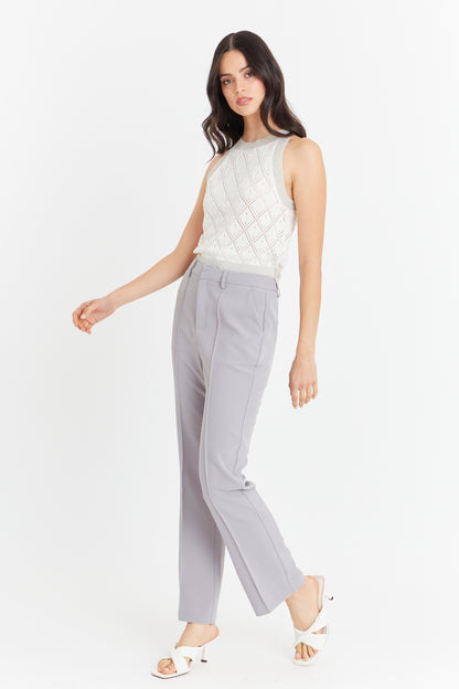 Pantalón Vestir Costuras Frontales Gris