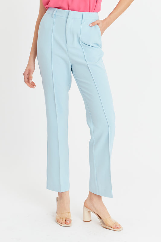 Pantalón Costuras Frontales Recto Celeste