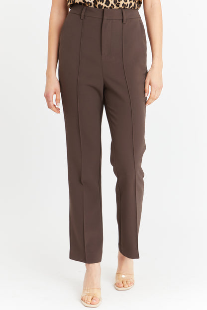 Pantalón Vestir Costuras Frontales Café