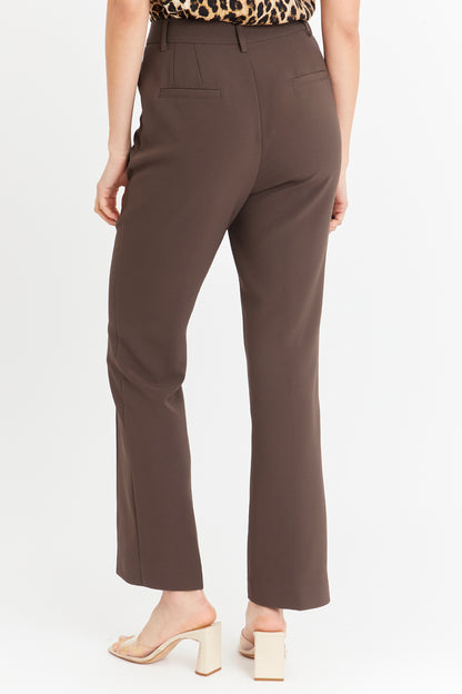 Pantalón Vestir Costuras Frontales Café