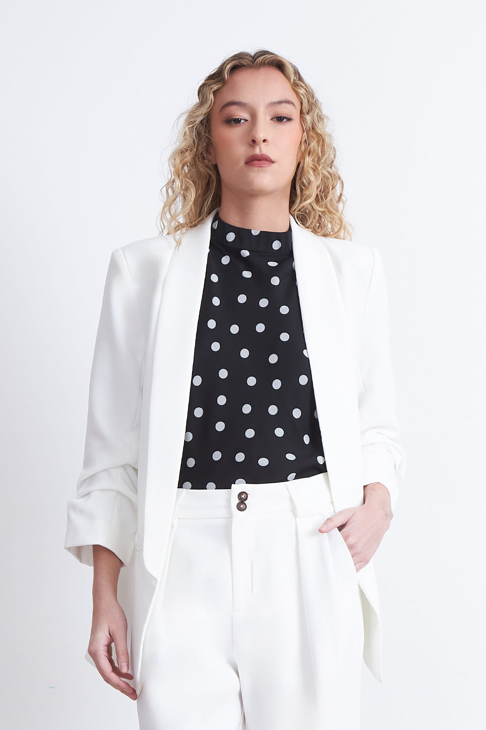 Blazer Manga 3/4 Ajustado con Solapas Blanco