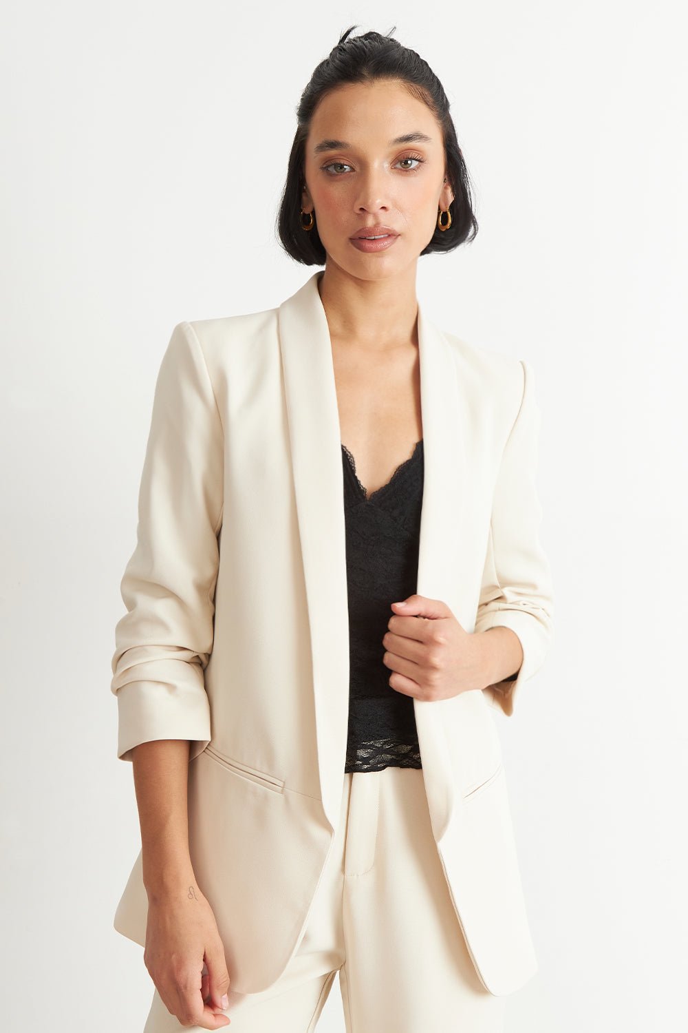 Blazer Manga 3/4 Ajustado con Solapas Blanco Nicopoly